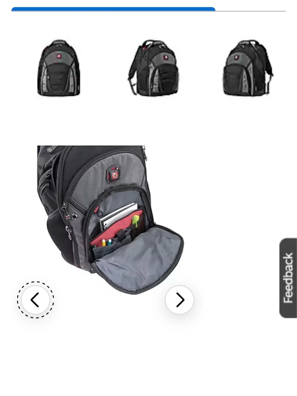 SwissGear Black and Gray Travel Laptop Backpack with Red Logo Accent